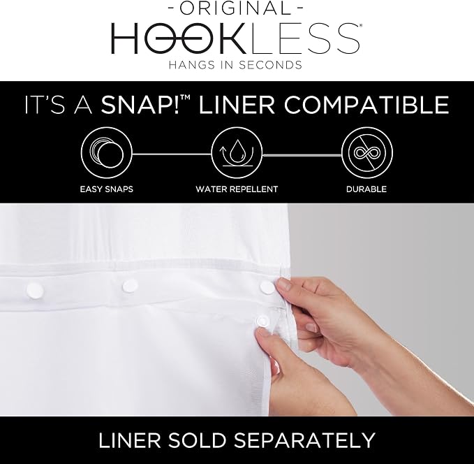It's A Snap! Waffle Stripe Shower Curtain, 2-in-1 with Fabric and Sheer Top Window, Flex-On Rings, Liner Compatible, 71' x 74', Bright White