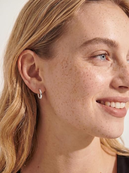 Silvora Sterling Silver Hoop Earrings for Women, Small Hoops 14K Gold Plated/925 Silver/Rose Gold/Black, Hypoallergenic Huggie Lightweight Cartilage Sleeper Earrings 8/10/12/14/16/18/20mm