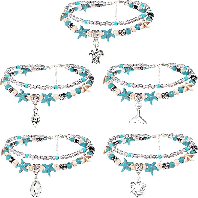 Suyi 5pcs Ankle Bracelets for Women Layered Beach Adjustable Anklets Boho Chain Anklet Foot Jewelry