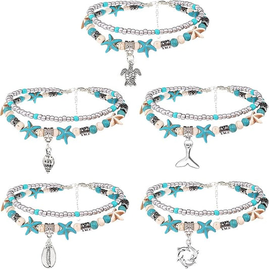 Suyi 5pcs Ankle Bracelets for Women Layered Beach Adjustable Anklets Boho Chain Anklet Foot Jewelry