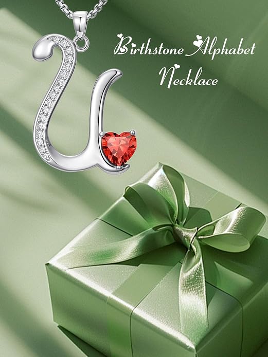 Birthday Gifts for Women Alphabet A to Z Initial Birthstone Pendant Necklaces for Women - 18k White Gold Plated Personalized Name Jewelry Anniversary Graduation Gifts for Wife Her Daughter Girlfriend(with Gift Box)