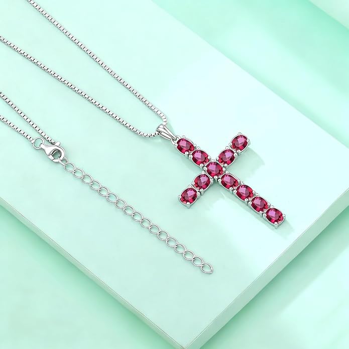 925 Sterling Silver Cross Necklace for Women Men Christian Jesus Faith Birthstone Cross Crucifix Pendant Necklaces