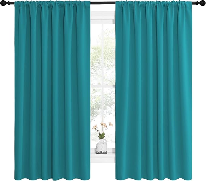 NICETOWN Peacock Blue Blackout Curtains Panels for Window, Thermal Insulated Rod Pocket Blackout Drapes/Draperies for Living Room (2 Panels, W62 x L63 inches)