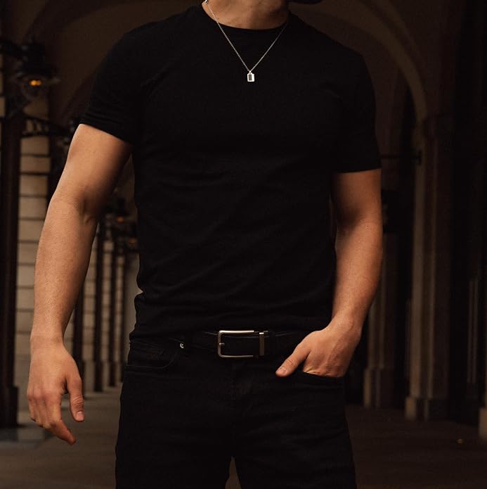 Forge & Foundry Men's Minimalist Stainless Steel and Solid Onyx Inlay Pendant | 21 Inch Rolo Chain | Design-Led Artisan Jewelry, from London