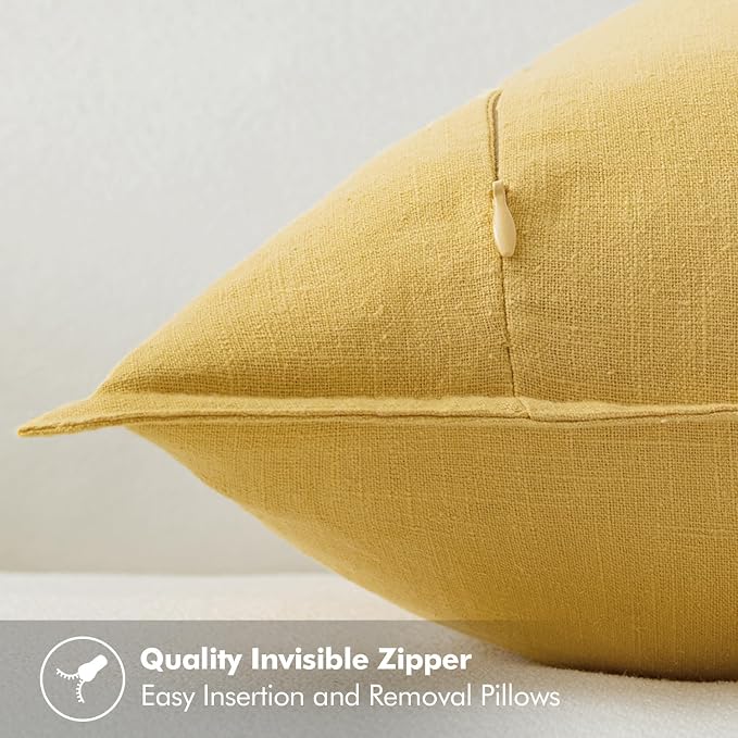MIULEE Decorative Linen Euro Sham Pillow Covers 24x24 Yellow | Boho Farmhouse Neutral Couch Throw Pillows for Bed, Pack of 2 Accent Modern Pillowcases, Sofa Livingroom Home Decor