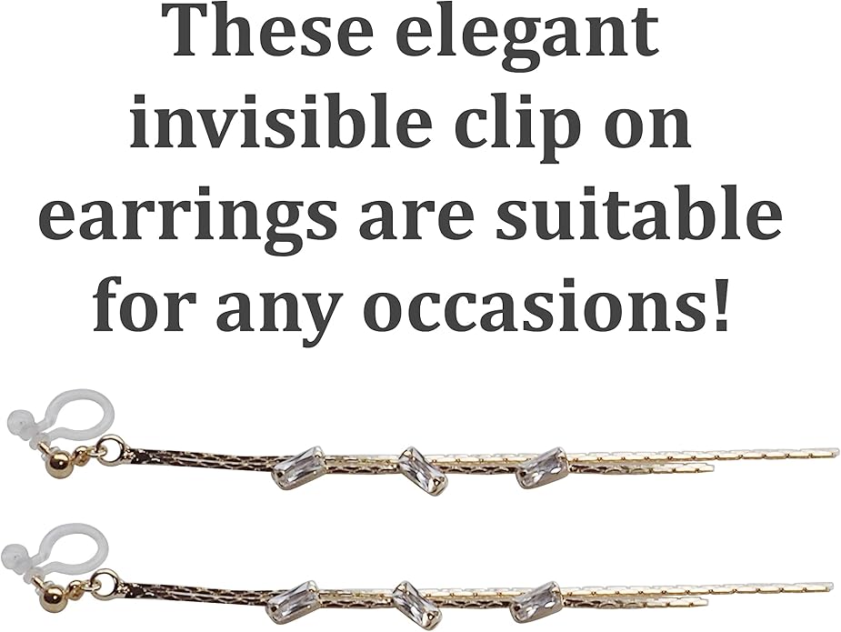 Comfortable Stick Invisible Clip On Earrings Gold Dangle Long Waved Threader Bar Clip-On Non Pierced Earrings Silver For Women,…