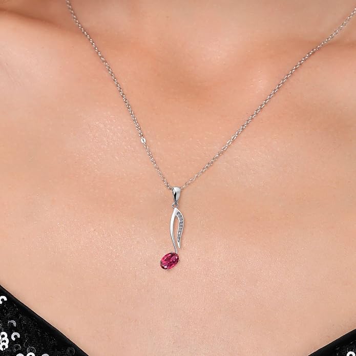 Gem Stone King Music Eighth Note Pendant Necklace | 925 Sterling Silver | 6X4MM Oval Gemstone Birthstone | With 18 Inch Silver Chain | Designed By Keren Hanan