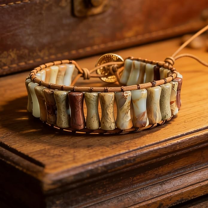 Plumiss Women Boho Handmade Natural Stone Crystal Leather Bead Wrap Bracelets Collection