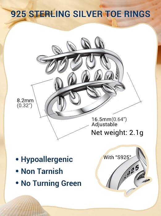 PROSILVER Adjustable Toe Rings for Women, Summer Beach Foot Jewelry, 925 Sterling Silver Open Toe Rings, Dainty Pinky Ring, Thumb Ring, Come with Box