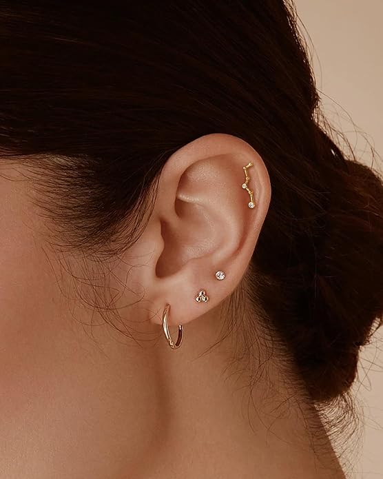 COCHARM 925 Sterling Silver Cartilage Helix Earring Stud 16g 6mm 8mm Flat Back Helix Piercing Jewelry Constellation Cartilage Jewelry for Women Man