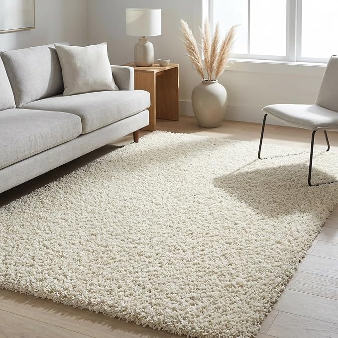Unique Loom Solid Shag Collection Area Rug (5' 3" x 8' Rectangle Pure Ivory)