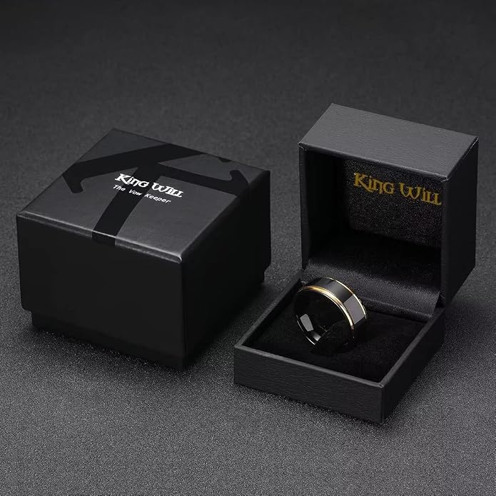 King Will 8mm Black Silver Mens Polished Tungsten Wedding Rings High Polish Surface Wedding Band Blue Silver Step Edge Comfort Fit