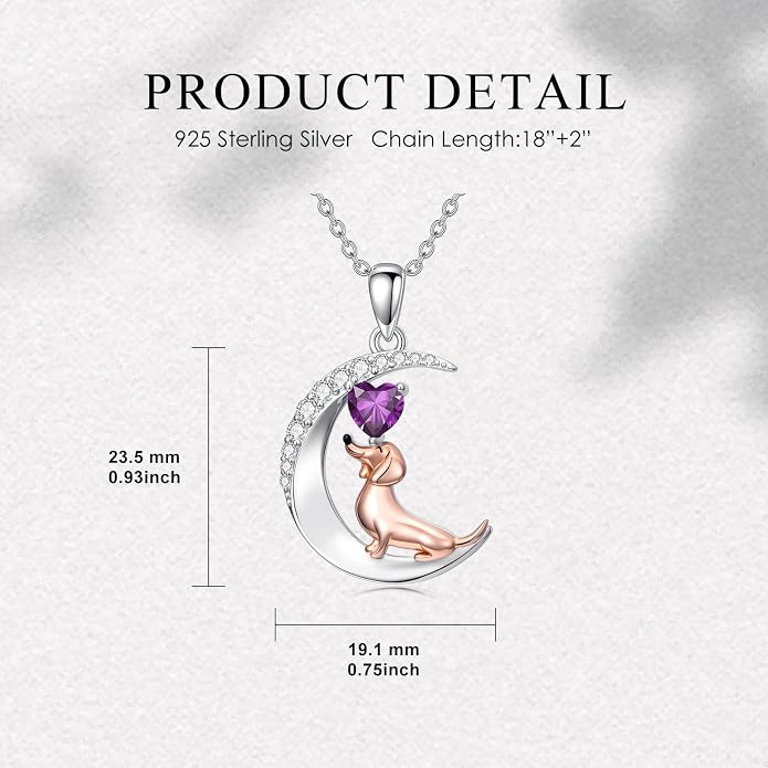 PROESS Animal Birthstone Necklace 925 Sterling Silver Otter/Axolotl/Hippo/Elephant/Dachshund/Monkey/Red Panda Pendant Necklace Animal Birthstone Jewelry Gifts for Women