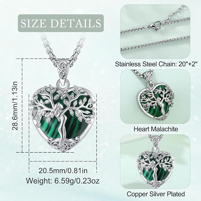 EUDORA Tree of Life Necklace with Moonstone Amethyst Obsidian Turquoise Healing Crystal for Women, Silver Plated Copper Mother Tree of Life Pendant Amulet Energy Jewelry, Gift for Women Mom, 20"+2"