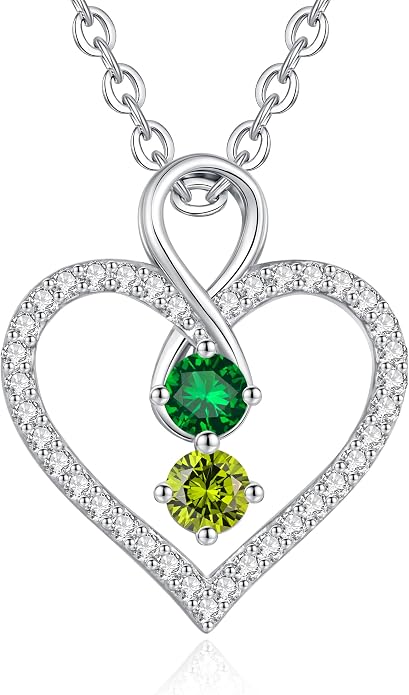 LOUISA SECRET Double Birthstone Necklaces for Women, 925 Sterling Silver Infinity Love Heart Pendant Necklace for Her, Birthday Anniversary Valentine's Day, Christmas, Wedding, Graduation Gift for Her, Personalized Gifts, Jewelry Gifts for Wife Mom Gir...