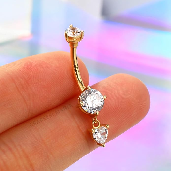 CM Crareesi Mania 10K Solid Gold Belly Button Ring Dangle 10K Yellow Gold Belly Rings Navel Piercing Jewelry