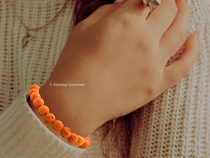 Amazing Gemstone Orange Lava Bracelet for Women Men's Gifts - Protection Healing Crystal Bracelet - 8mm Gemstones Beaded Adjustable Bracelet Pulseras para Hombres Mujer Stocking Stuffers
