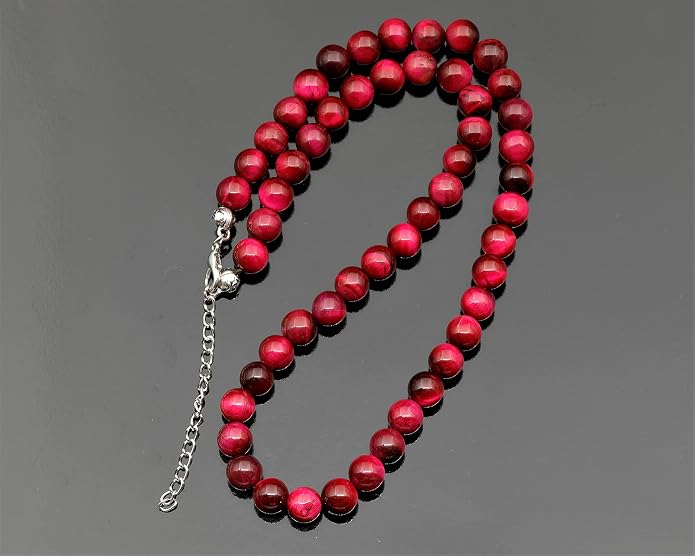 Natural Gemstone Beaded Choker Necklace | 8mm Handmade Adjustable Jewelry for Men & Women | Chakra Balancing Crystal Necklace | Spiritual Gift | Macrame Cord with Extender