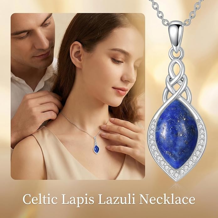 PELOVNY Celtic Knot Necklaces for Women 925 Sterling Silver Gemstone/Birthstone Teardrop Infinity Necklace Irish Celtic Pendant Jewelry Gifts for Mom Daughter Wife