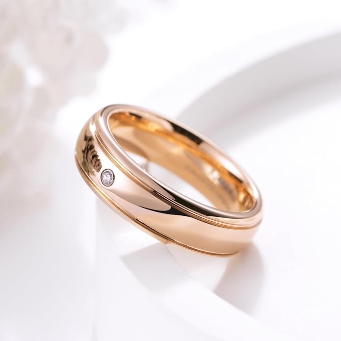 King Will Men's Women's Tungsten Carbide Ring 24k Gold Plated Rose Gold Plated Domed Polished Finish Wedding Band