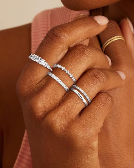Stackable Silver/Gold Rings for Women Non Tarnish Trendy Dainty 14K Gold Plated Stacking Cubic Zirconia Thumb Ring Set Minimalist Promise Wedding Bands Engagement Rings for Women Size 6-10