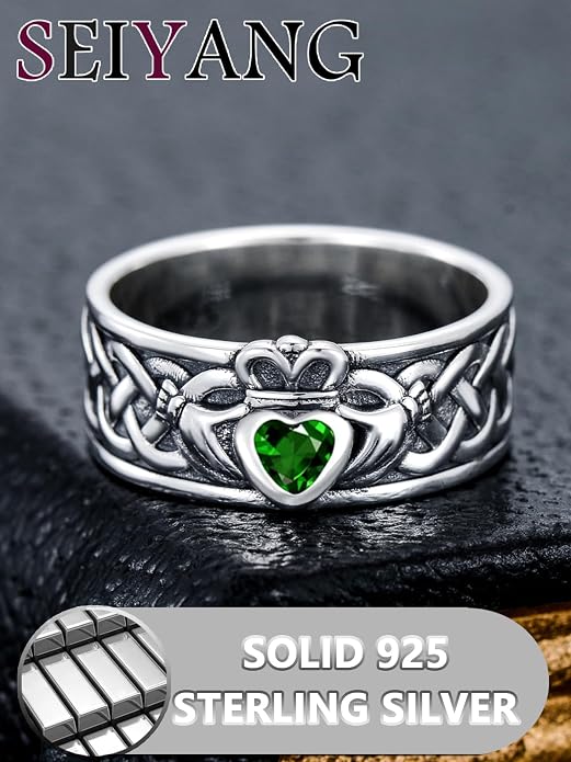 Seiyang Claddagh Ring 925 Sterling Silver Celtic Ring Jewelry Irish Band Gift for Men Women (with Gift Box)
