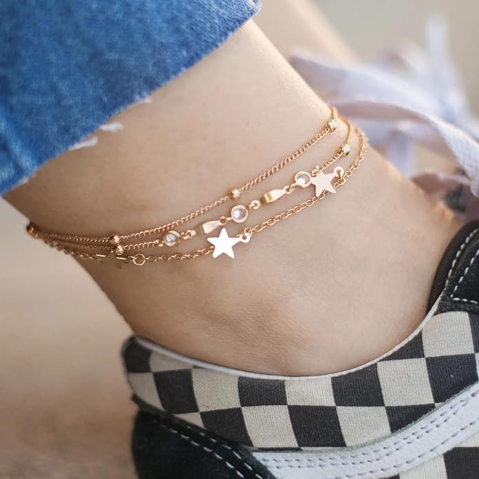 Ettika Anklets for Women. Anklet, 18k Gold or Rhodium Plated. Ankle Bracelets for Women, Jewelry