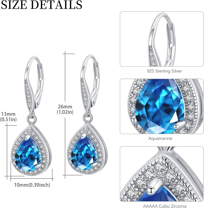 Trendy Dangle Earrings for Women Teen Girls Sterling Silver 12 Birthstone Earrings Minimalist Hypoallergenic Earrings for Sensitive Ears Jewelry Gifts