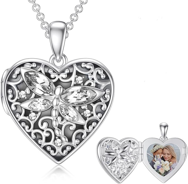 Dorunmo Personalized Locket Necklace 925 Sterling Silver that Holds Pictures Butterfly Birthstone Photo Heart Locket Custom Jewelry Congratulations New Beginnings New Job Gifts for Women