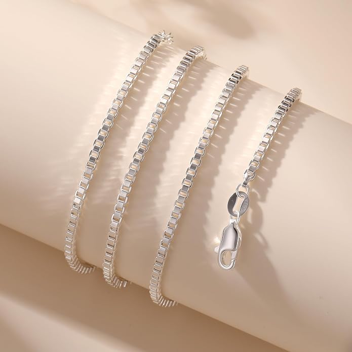 925 Sterling Silver Box Chain Necklace for Women - 1mm/1.5mm/2mm Italian Chains Jewelry Gifts for Women Mom Girlfriend 16 18 20 22 Inch