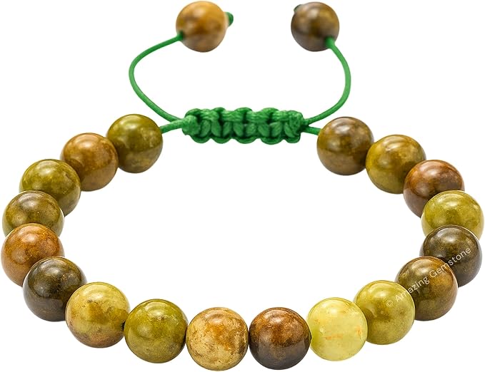 Amazing Gemstone Grossular Garnet Green Bracelet, Gifts for Men & Women - Protection Healing Crystal Bracelet - 8mm Gemstone Beaded Adjustable Bracelet, Pulseras para Hombres Mujer Stocking Stuffers