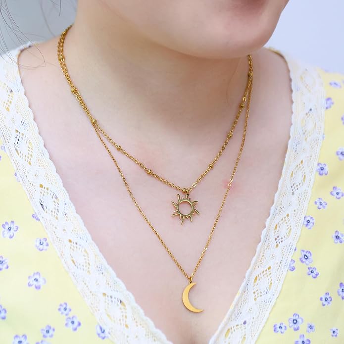 14K Gold Plated Paper Clip Chain Link Necklace Satellite Cross Key Starfish Turquoise Heart Necklace for Women