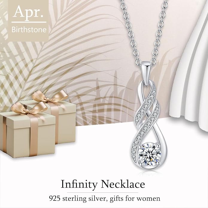 Birthstone Necklaces for Women 925 Sterling Silver Infinity Pendant Created Gemstone Jewelry for Her, 16"+2"