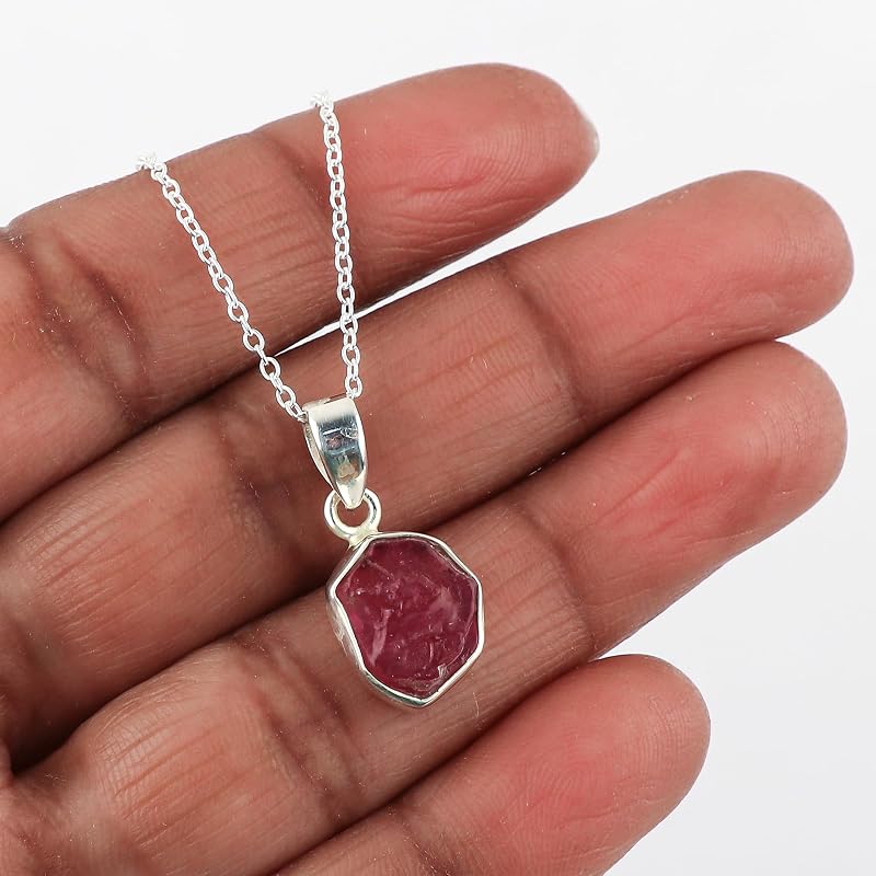 Natural Real Raw Ruby Crystals Bezel Pendant Necklace, Birthstone, Healing Rough Gemstone, 925 Sterling Silver Jewelry 18 inch