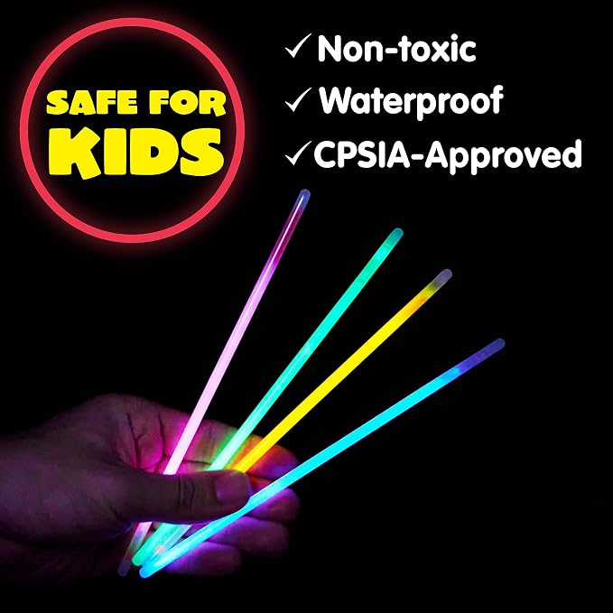 JOYIN 300 Pcs 8" Glow sticks Bulk Party Favors Pack, Neon Glow in the Dark Party Supplies, Light Up Necklaces and Bracelets with Connectors, Football, Birthday Decorations