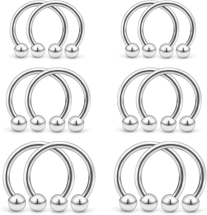 20G-00G Septum Rings Ear Gauges Earrings Stretching Kit 316L Surgical Steel Horseshoe Septum Pa Piercing Jewelry for Women 10mm 12mm 14mm 16mm