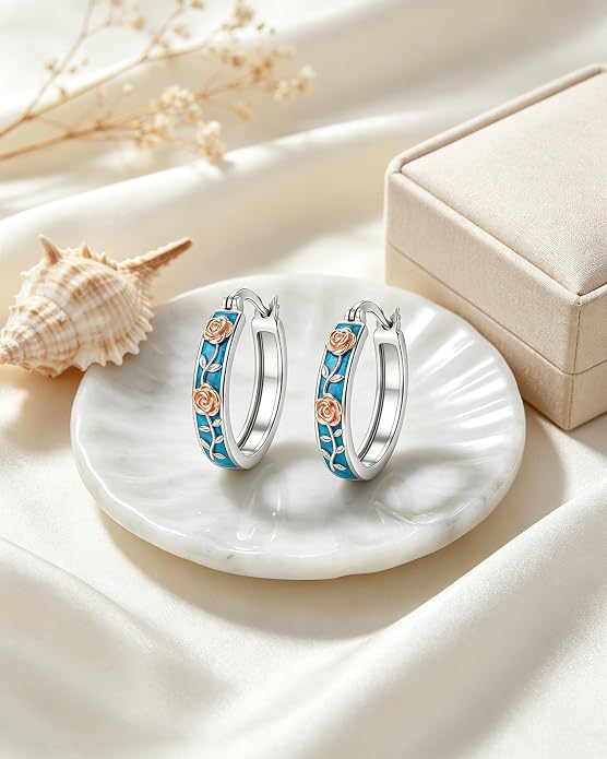 Opal/Turquoise Huggie Earrings 925 Sterling Silver Opal/Turquoise Small Animal Huggie Hoop Earrings Animal Huggies Earring Jewelry Gifts for Women Mom Her