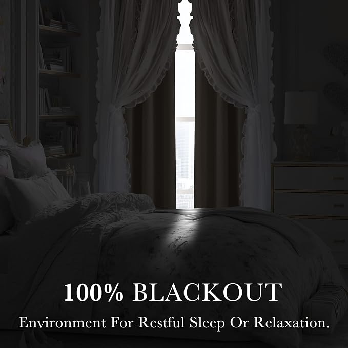 PONY DANCE 100% Blackout Curtains for Girl's Bedroom, Double Layer Grommet Curtain 84 inch Long with Sheer Overlay for Living Room, Nursery Kids Toddler Room Decor, Sand, 52" W x 84" L, 2 Panels