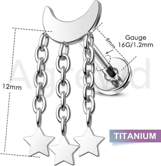 G23 Solid Titanium Cartilage Earrings Stud 16G Internally Threaded Helix Tragus Earrings for Women Flat Back Conch Helix Piercing Jewelry Surgical Steel