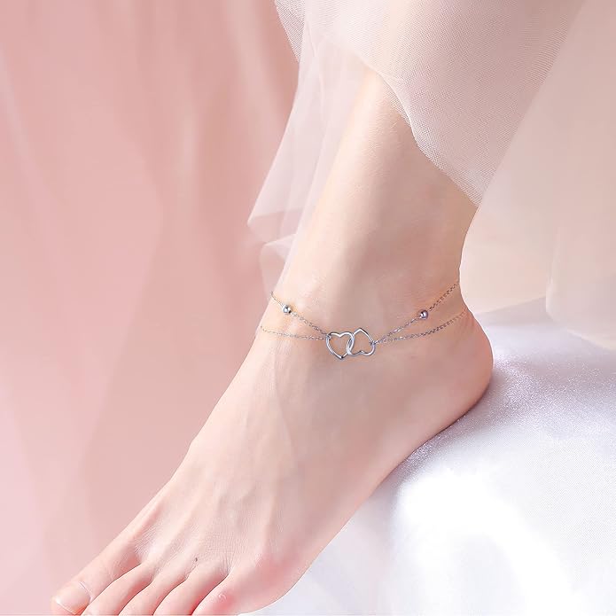 Alphm Anklet for Women S925 Sterling Silver Adjustable Foot Evil Eye Starfish Heart Bead Butterfly Celtic Knot Cross Multilayer Layered Ankle Bracelet Jewelry
