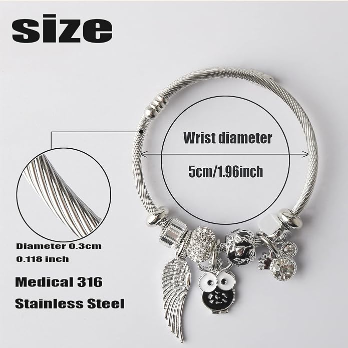 DS Charm Bracelets for girls,exquisite cute cartoon friendship bracelets Silver Stainless Steel Bangle with birthday Gift box, Adjustable girls jewelry Suitable for holiday gifts