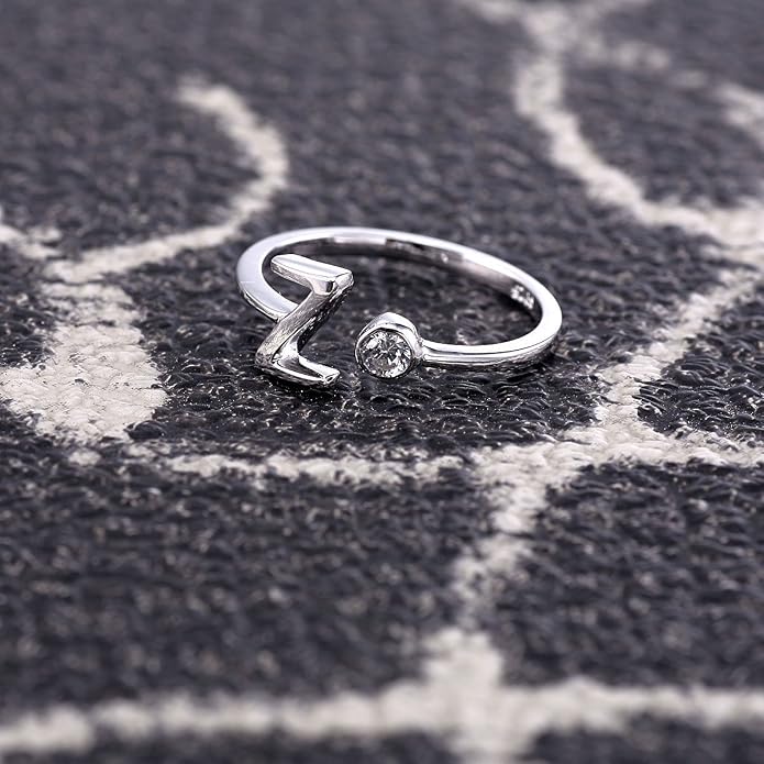 VIKI LYNN 925 Sterling Silver Rings Size 4.5 Adjustable Initial Letter Ring with Cubic Zirconia-Personalized Gifts for Women