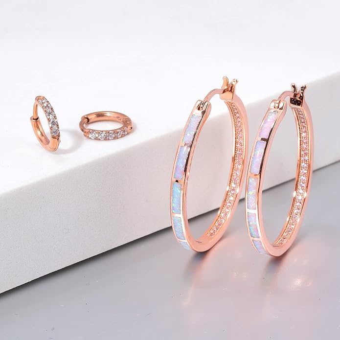 CiNily Opal Hoop Earrings,Women Jewelry Rhodium Plated/Rose Gold or Yellow Gold Plated Gemstone Big Hoop Earrings 32mm