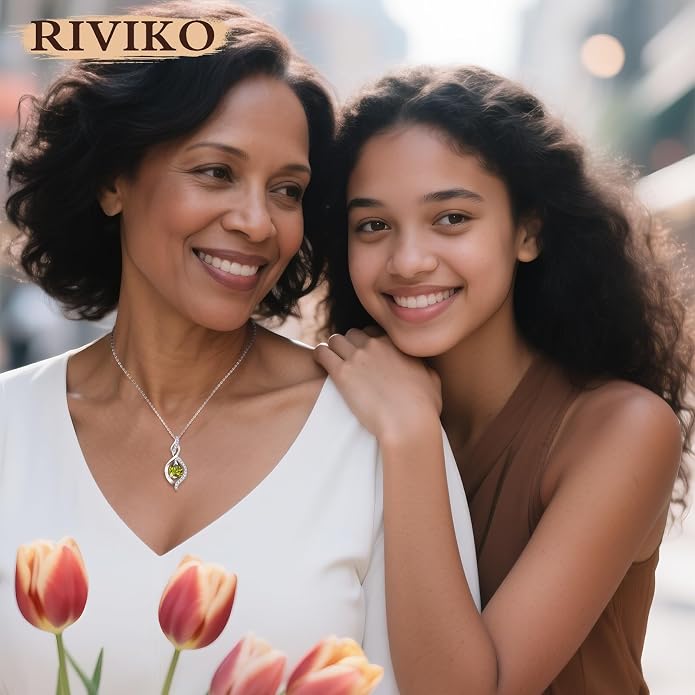 RIVIKO Valentines Day Gifts for Her-Infinity Birthstone Necklace for Women,925 Sterling Silver Teardrop Necklace, Womens Jewelry Birthday Gifts for Women Friend Her Mom Wife Lady