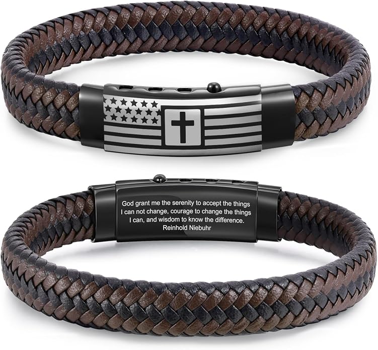 VNOX Men's Inspirational Mantra Engarved Handmade Braided Leather Adjustable Cuff Bangle Bracelet Encouragement Motivational Gift for Men