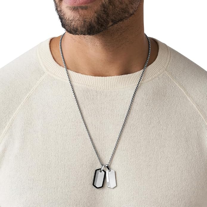 Fossil Men's Stainless Steel or Leather Necklace for Men