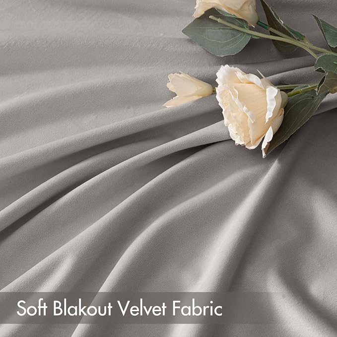MIULEE Silver Grey Blackout Velvet Curtains Drapes 96 Inch Long 52"x96" | Luxurious Bedroom Living Room Decor, Room Darkening, Thermal Insulated, Rod Pocket Design, Super Soft Fabric