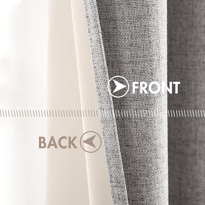 MIULEE Linen Texture 84 Inches Curtains for Bedroom 100% Blackout Thermal Insulated Light Gray Curtains Grommet Room Darkening Drapes for Living Room 52x84 Inch (2 Panels)