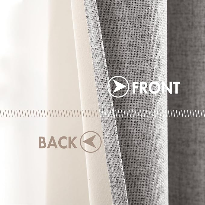 MIULEE Linen Texture Curtains for Bedroom Solid 100% Blackout Thermal Insulated Light Gray Curtains Grommet Room Darkening Drapes for Living Room 52x63 Inch (2 Panels)