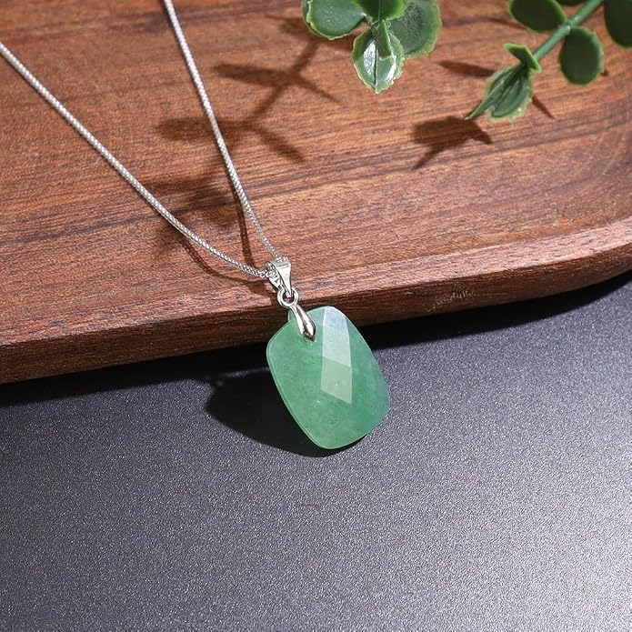 iSTONE 925 Sterling Silver Natural Crytral for Womens Pendant Necklace, Gemstone Birthstone with 17.8" Silver Chain Ladies